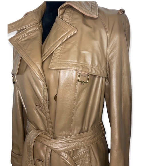 Vintage 70s Etienne Aigner Tan Belted Double Breasted Leather Trench Coat - Picture 11 of 16